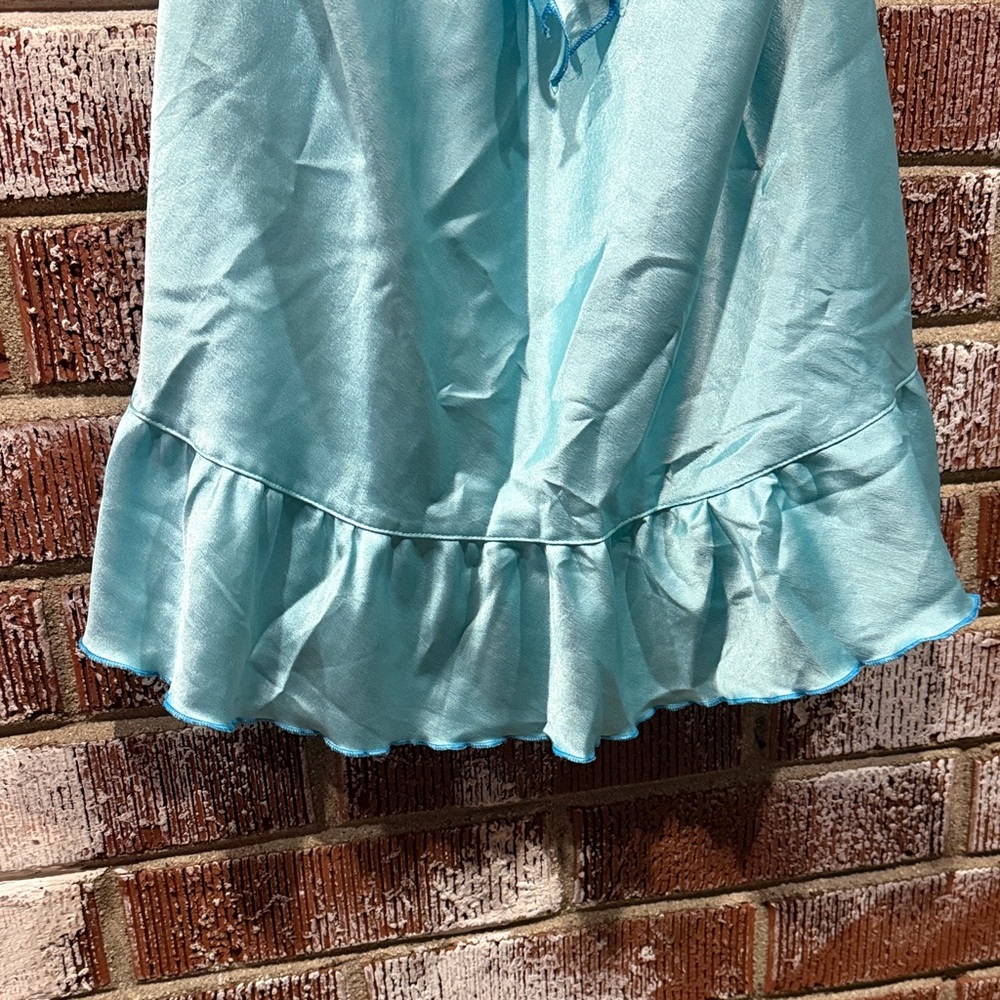 Victoria's Secret Vintage Angels Babydoll Turquoise Satin Ruffle Bow Slip Size M - Picture 6 of 6